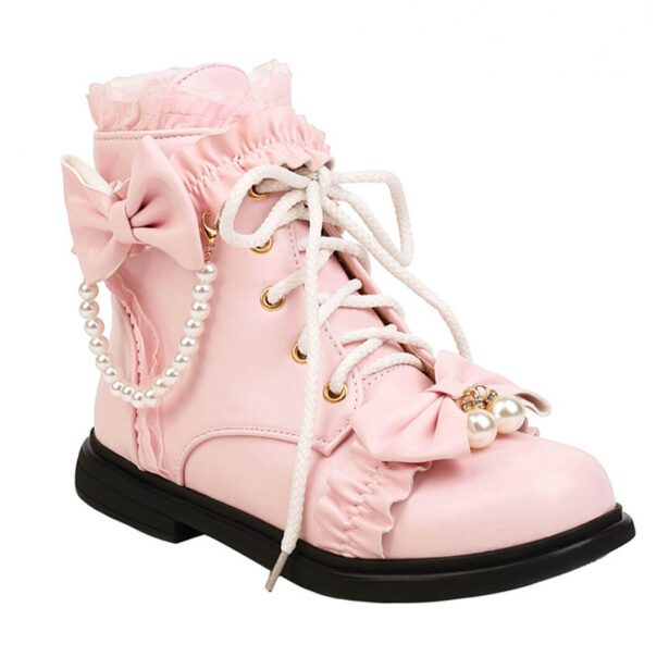 Flat Short Boots With Bows And Pearls Lolita Aesthetic 2