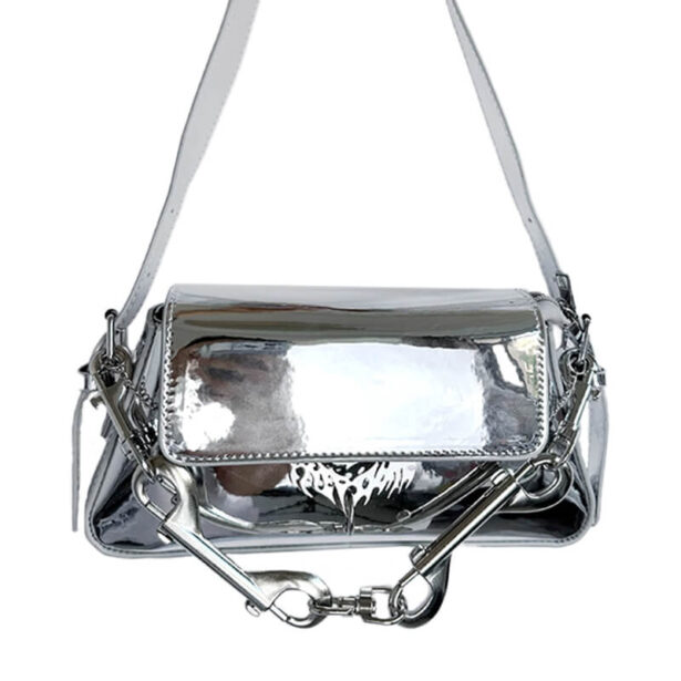 Futuristic Cyber Metal Silver Shoulder Bag Y2K Aesthetic 1