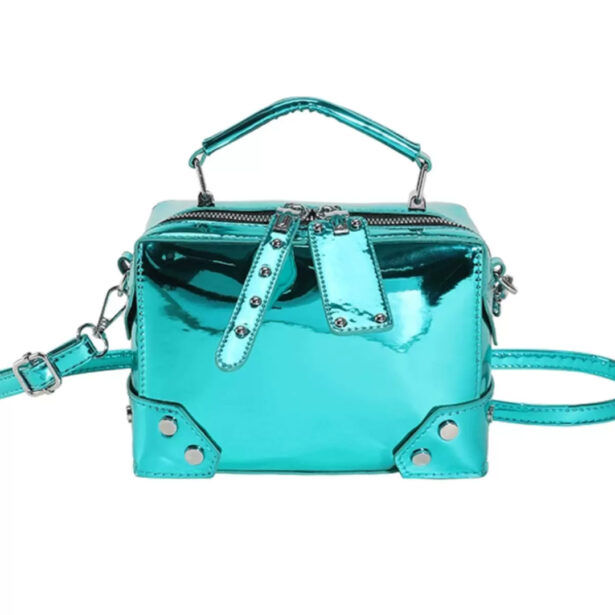 Glossy Metallic Square Handbag Y2K Aesthetic 1