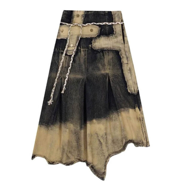 Grunge Washed Long Denim Women Skirt 1