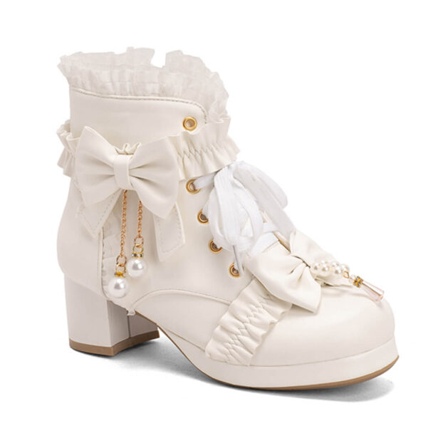 Heel Boots With Bows And Pearls Lolita Aesthetic 1
