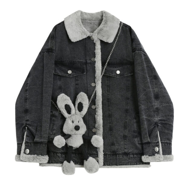 Lamb Plush Jacket With Rabbit On Chain Y2K Aesthetic 1
