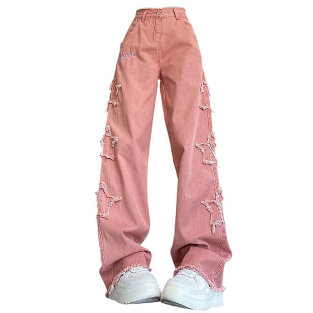 Pastel Stars Patched Y2K Aesthetic Women Jeans 1