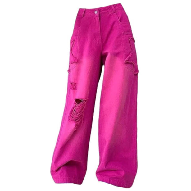 Pink Star Ripped Y2K Jeans for Women 1