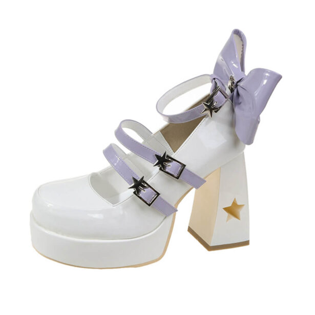 Retro Mary Jane High Heels Shoes With Bow Lolita Aesthetic 7