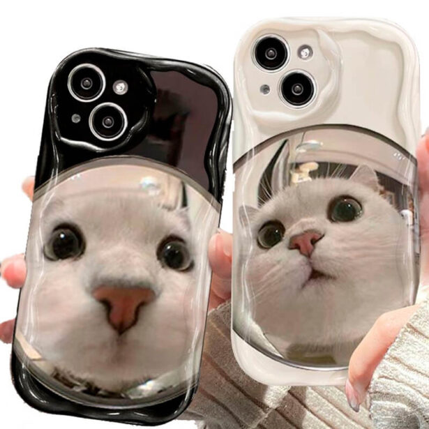 White Cat Selfie Fisheye Bubble Transparent iPhone Case 1