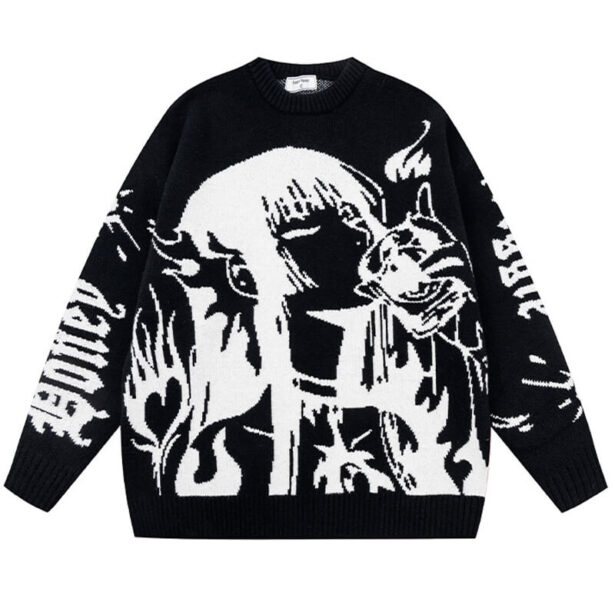 Y2K Anime Girl Drinking Sweater Unisex Retro Animecore 1