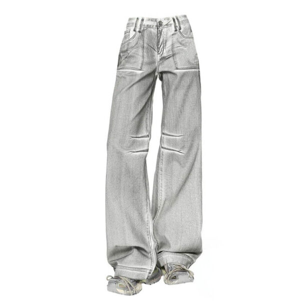 Color Washed Silver Y2K Denim Jeans for Women 1