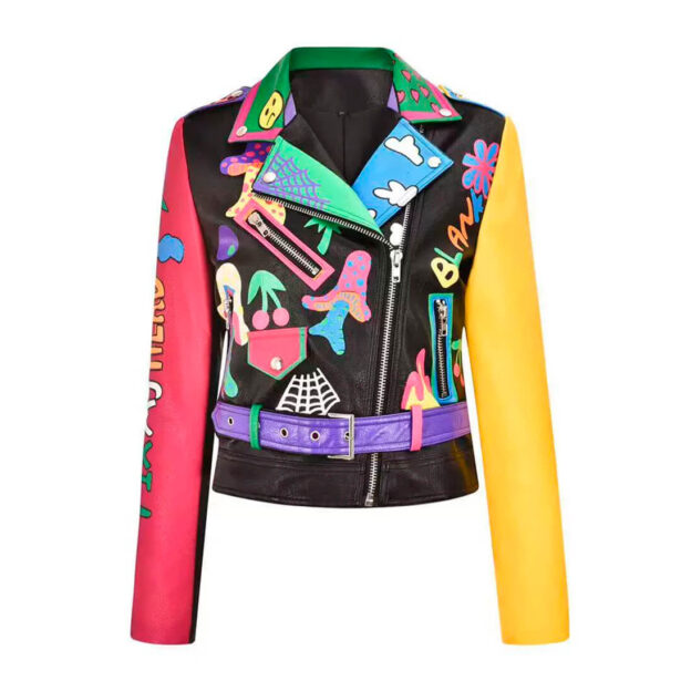 Contrast Leather Psychedelic Unisex Jacket 1