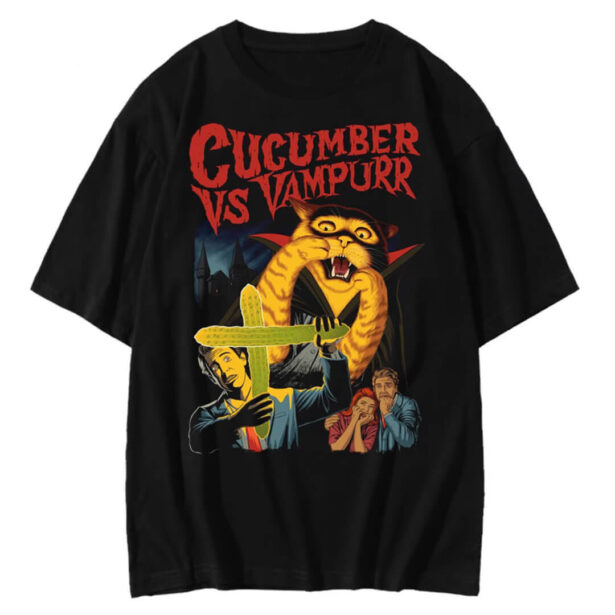 Cucumber vs Vampurr Funny Print Unisex T shirt Geek Aesthetic 1