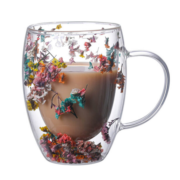 Double Layer Glass Cup With Dry Flowers Floral Aesthetic 1