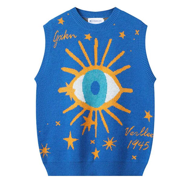 Eye Stars Knitted Weirdcore Unisex Vest 1