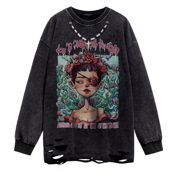Girl In Roses With Chain Sweatshirts Alternative Aesthetic 2