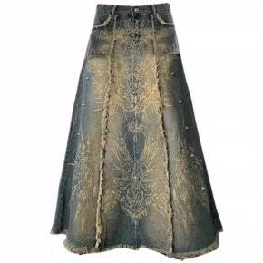 Goblincore Gypsy Aesthetic Denim Gradient Long Women Skirt
