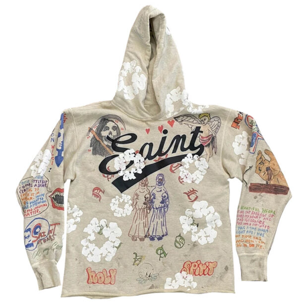 Hip Hop Saint Holy Spirit Aged Graffiti Beige Hoodie Unisex 1