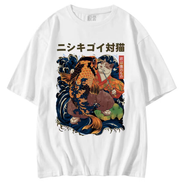 Japanese Samurai Cat Unisex T shirt Harajuku Aesthetic 3