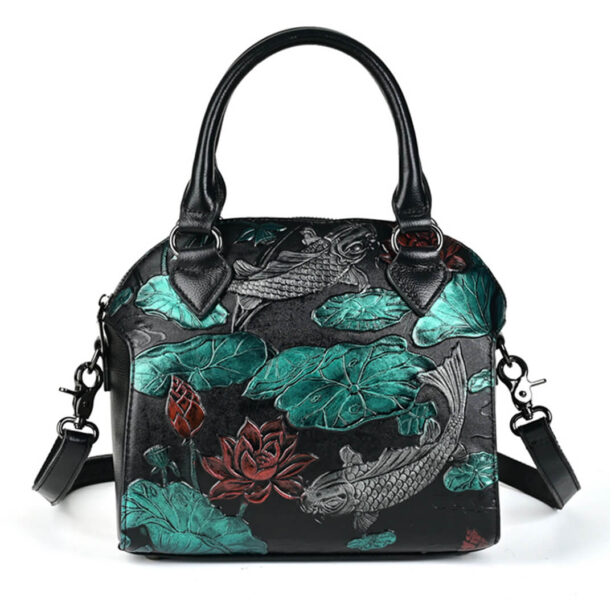 Koi Embossed Painted Handbag Retro Aesthetic 1