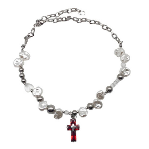 Opiumcore Pearls Cross Goth Aesthetic Vampire Necklace 1