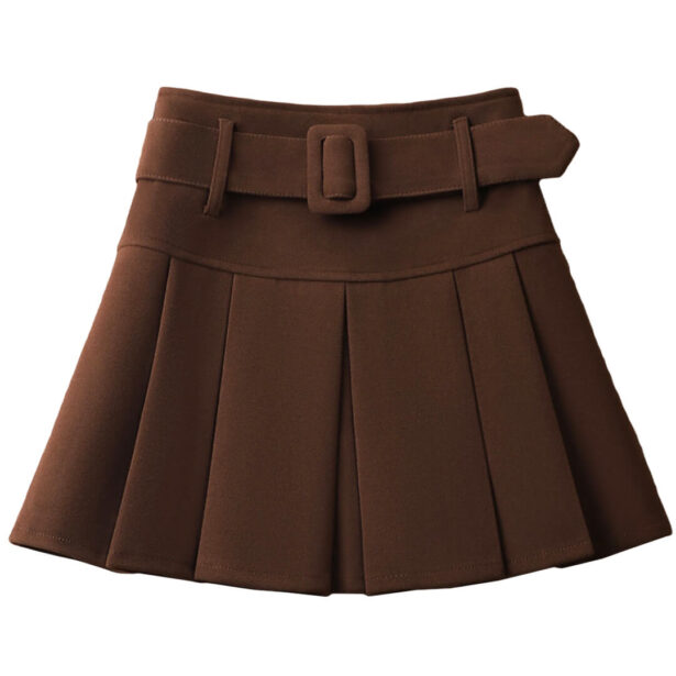 Plain Color Brown Academia Mini Skirt Pleated High Waisted 1
