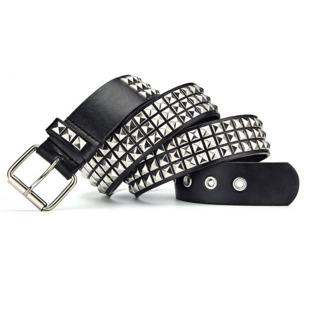 Punk Aesthetic Three Row Studded Belt Pyramid Rivets 1