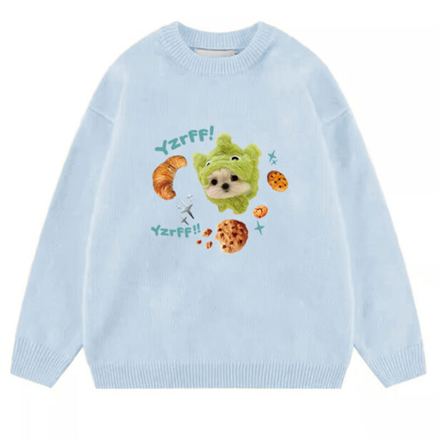 Puppy Dog Print Soft Girl Aesthetic Knitted Women Sweater 1