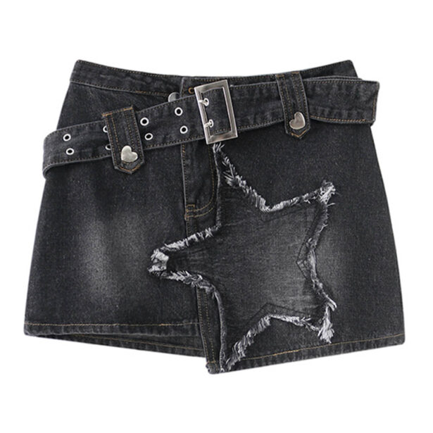 Star Patch Denim High Waist Women Skirt Y2K Aesthetic 7