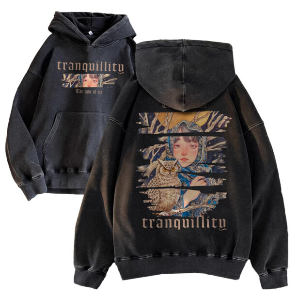 Tranquility Print Unisex Washed Hoodie Soft Grunge Aesthetic 13