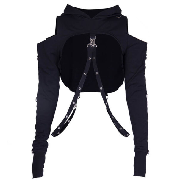 Ultra Short Black Women Hoodie Goth Aesthetic 1