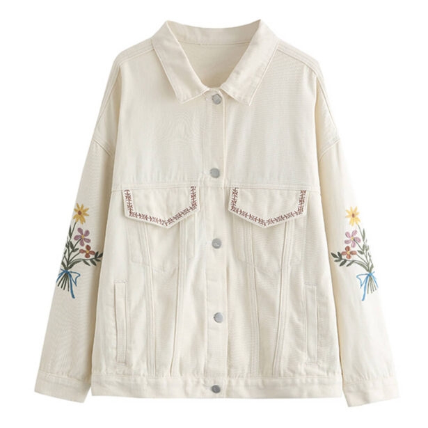 Flowers Embroidered Oversized Denim Women Jacket Retro Style 1