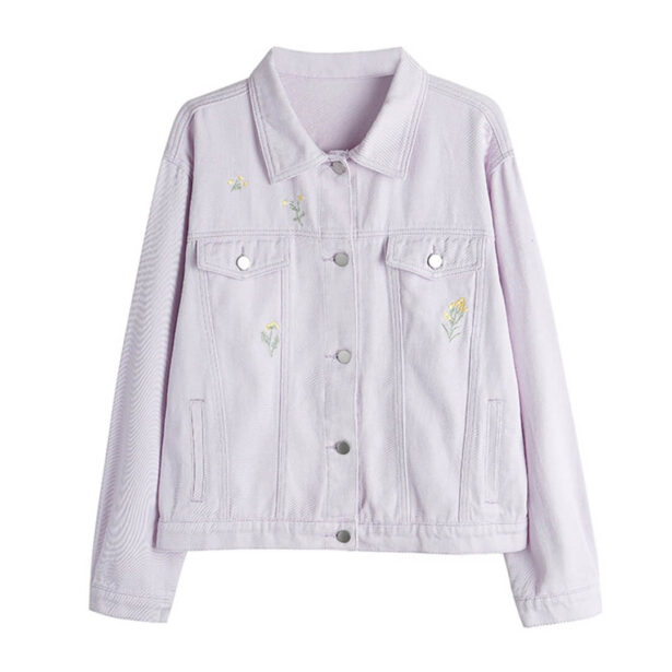 Flowers Embroidered Purple Denim Women Jacket Retro Style 1