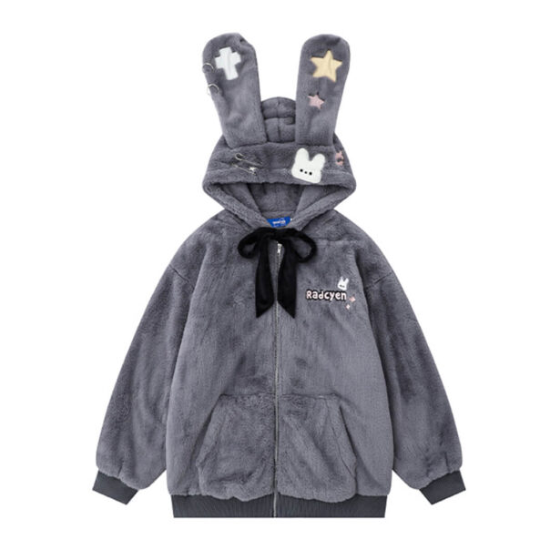 Furry Plush Warm Women Hoodie With Bunny Ears Kidcore Style 1