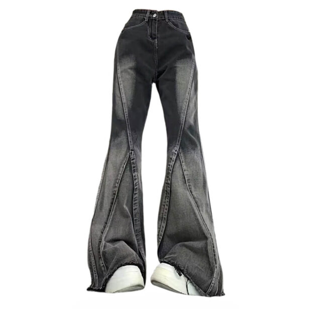 Gray Gradient Raw Edge Flare Women Jeans Y2K Aesthetic 4