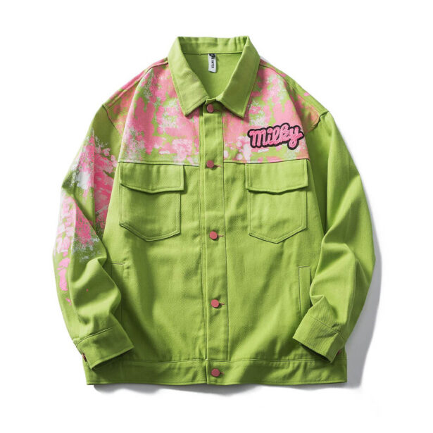 Milky Letters Green Tie dye Denim Unisex Jacket Y2K Aesthetic 4