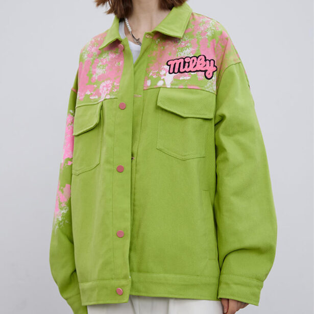Milky Letters Green Tie-dye Denim Unisex Jacket Y2K Aesthetic (6)